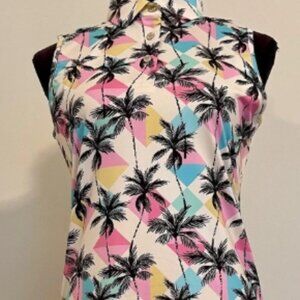 CS Ladies Sleeveless Sand Beach Palm Print Polo